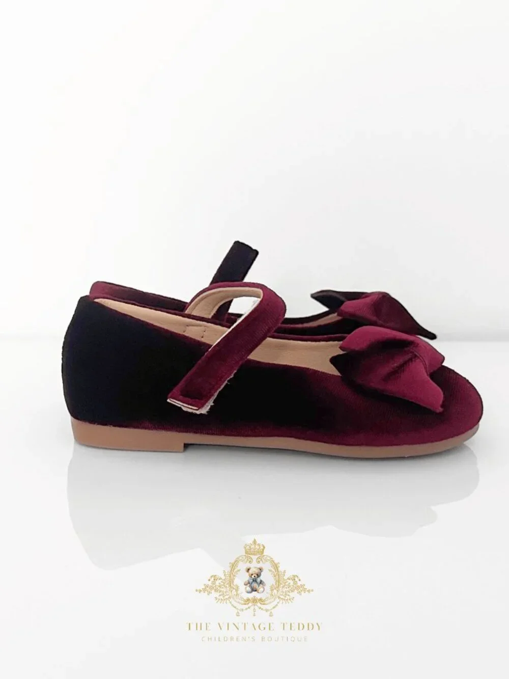 NWT Pretty Girls Mary Jane Velvet Flats Children's Shoes Baby Toddler Burgundy 9
